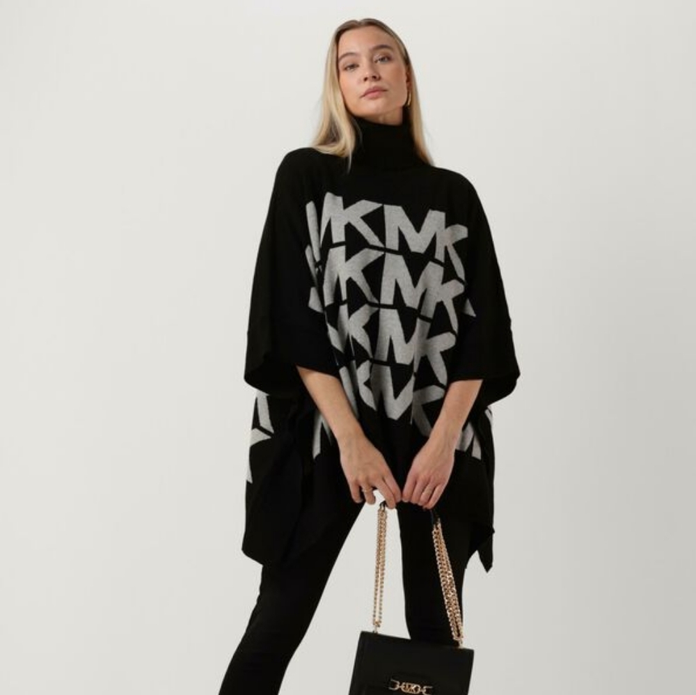 MICHAEL Michael Kors Black & Gray Logo Poncho Sweater